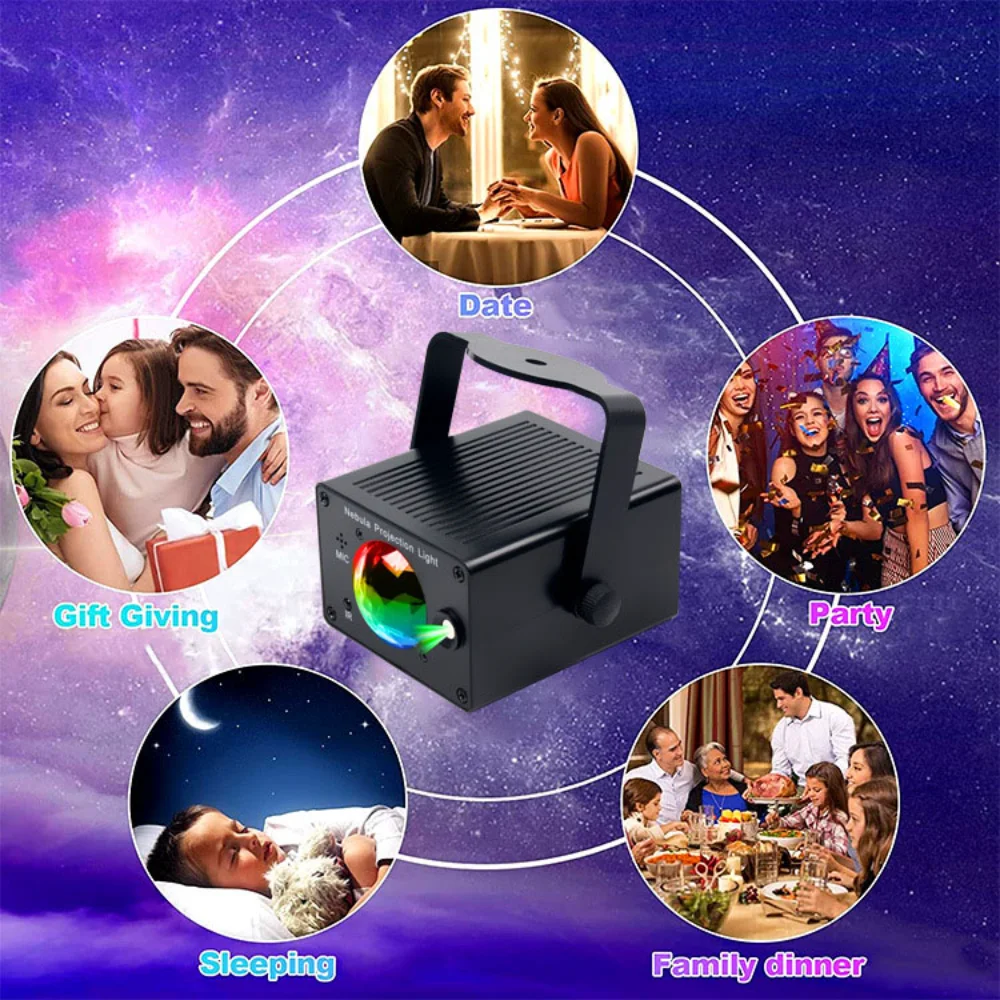 LED Party Light Starry Ocean Wave Laser Projector Star Water Wave Night Light FLAME LIGHT Sound Activated for DJ Christmas Gift