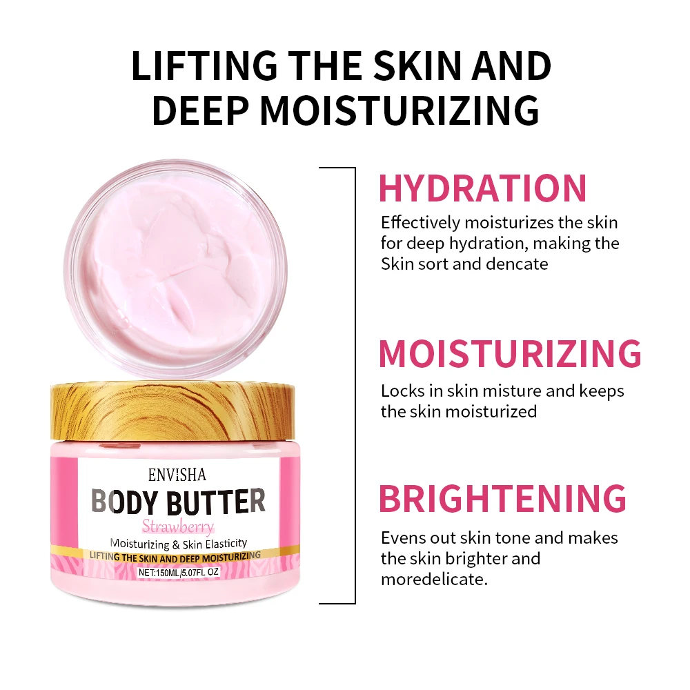 Skin Care Strawberry Face Body Butter Lotion Cream Whitening Deeply Moisturizing Brightening Remove Melanin Elasticity Lifting 5