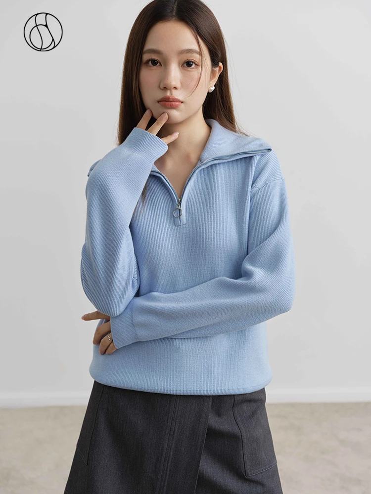 

DUSHU Cozy Style POLO Collar Pullover Sweaters for Women Simple Sense Solid Color Loose Sweater New Winter Casual Top for Female