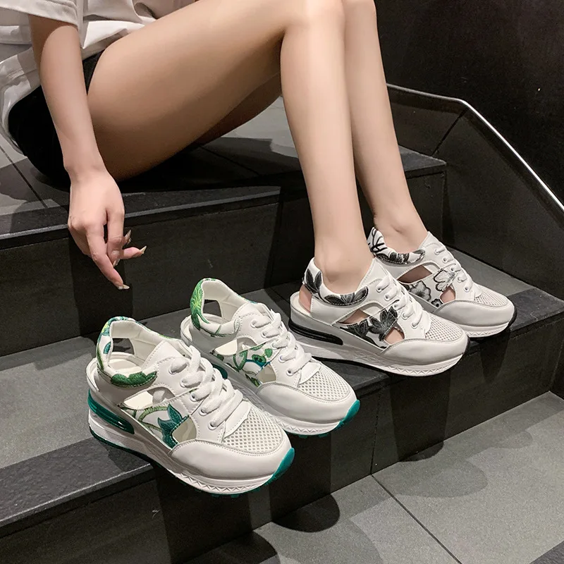 Women Breathable Mesh Sports Sandals Summer Casual Hollow Wedge Thick Sole Comfortable Non Slip Walking