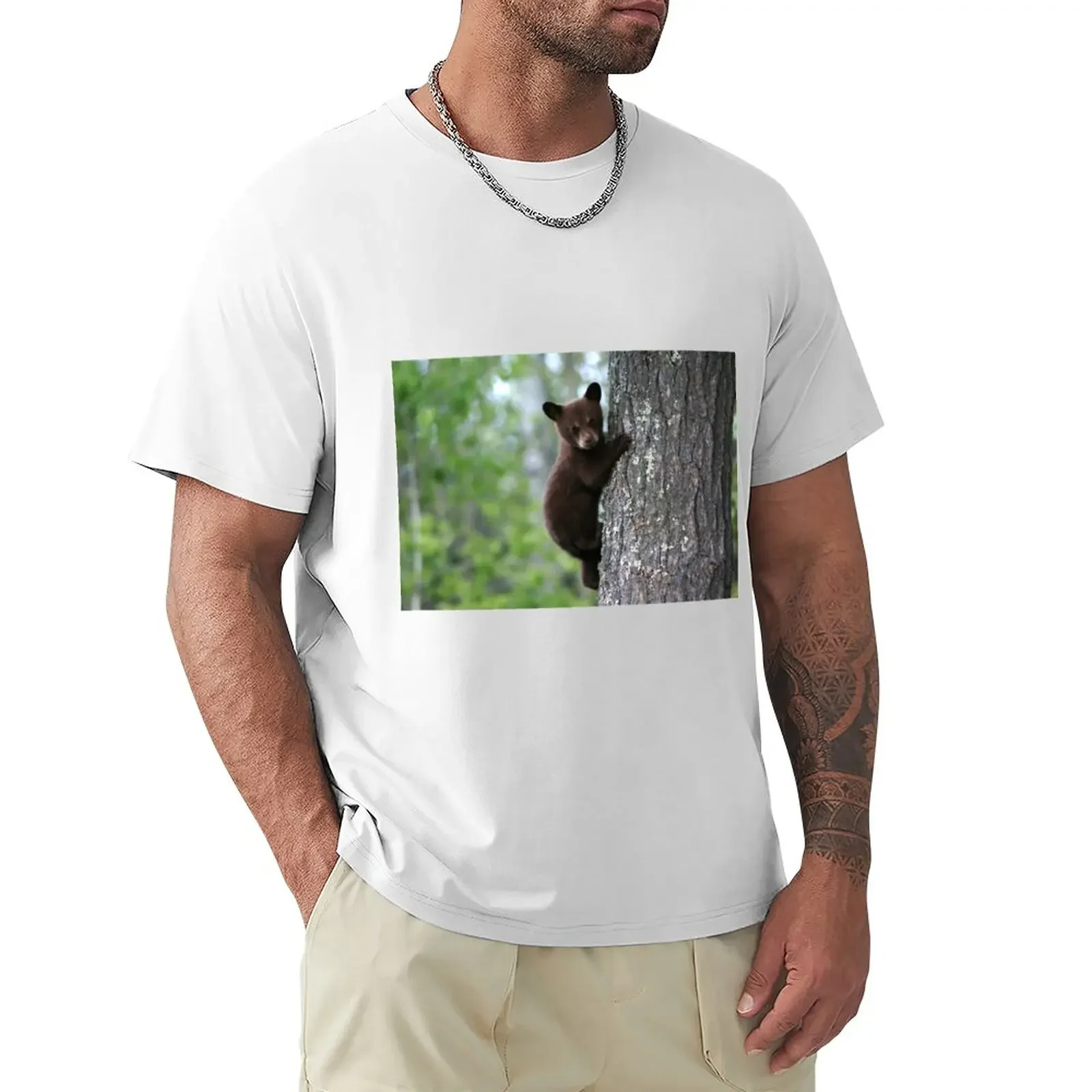 

Bear Cub Climbing a Tree T-Shirt sublime tees boys animal print mens vintage t shirts