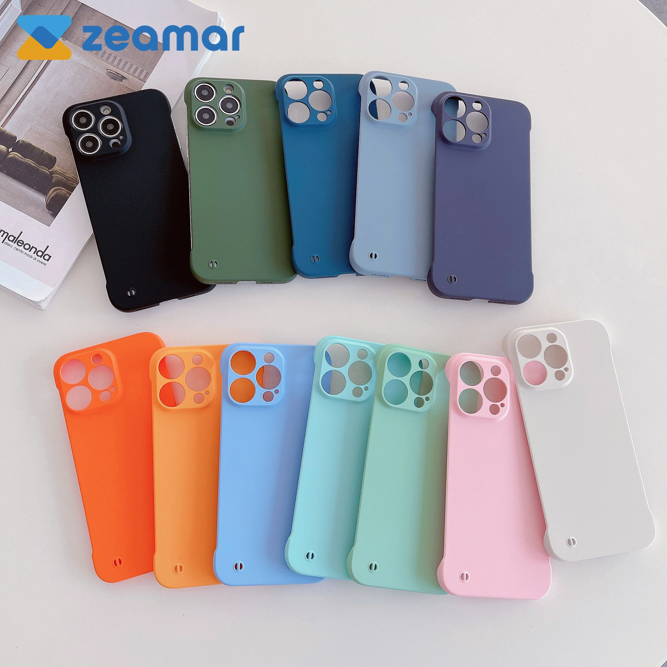 Ultradünne rahmenlose Hartschale für iPhone 14 13 12 11 Pro Mini X Max XS XR 8 7 Plus Candy Color Linsenschutz stoßfeste Abdeckung_voghion.com
