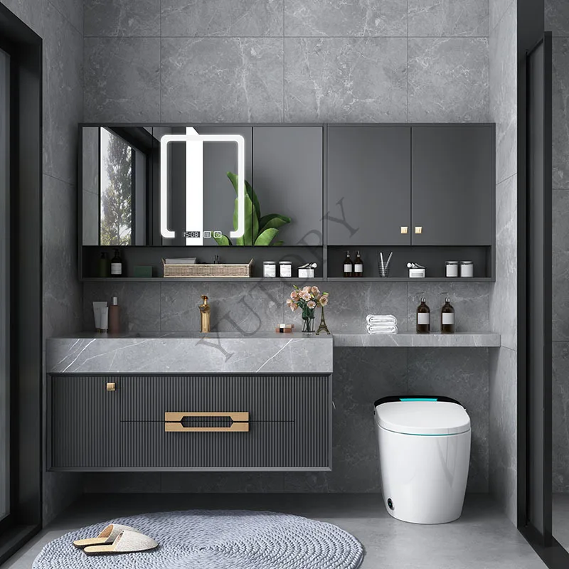 Bathroom cabinet rock slab integrated basin extension toilet smart, bathroom washbasin hand washbasin cabinet combination