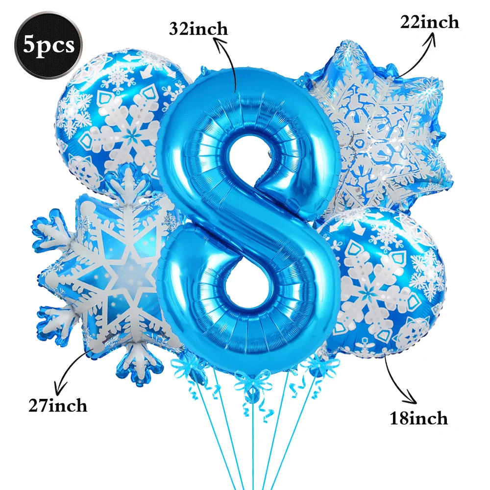 Frozen Geburtstagsparty-Dekorationen, Schneeflocken-Luftballons, 81,3 cm, blaue Zahl 1–9, Ballon für Partyzubehör mit Winterwunderland-Motiv – Detail 9