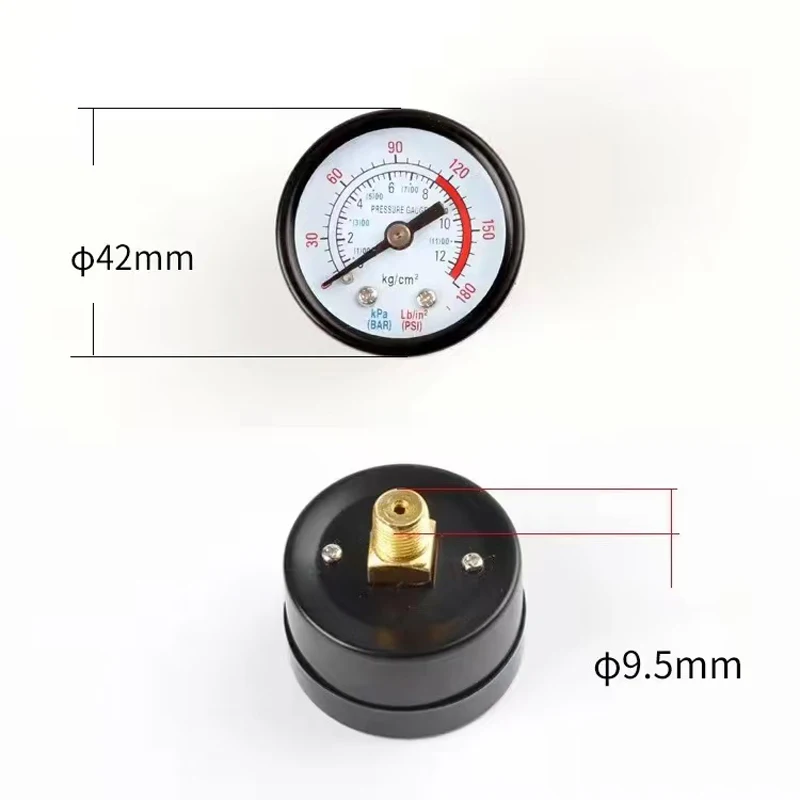 공기압 게이지 수평형 압축기 압력 게이지 1/4 BSP 나사산 0-180PSI/0-12Bar 다이얼 유압계
