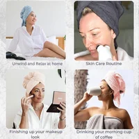 Microfiber Hair Towel Extra Large Wrap Quick Dry Hair Towel Wrap With Elastic Band , Ultra Absorbent Soft Hair Towel Wrap Turban 3