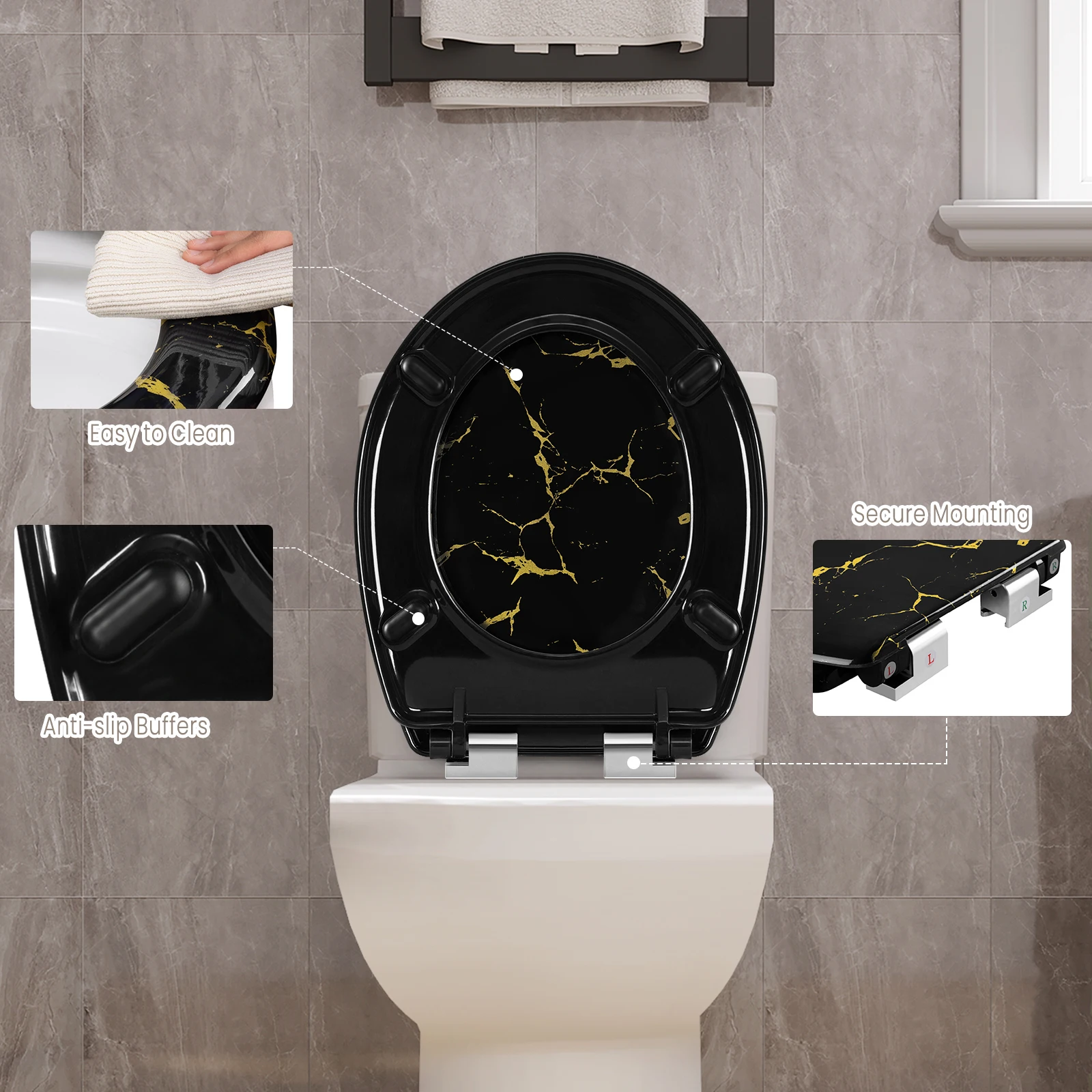 WOLTU 1 Stück WC-Toilettensitzabdeckung mit Soft-Close-Funktion, universeller Toilettendeckel, verdickter Ersatz, U-förmiges PP-Board für Badezimmerzubehör – Detail 10