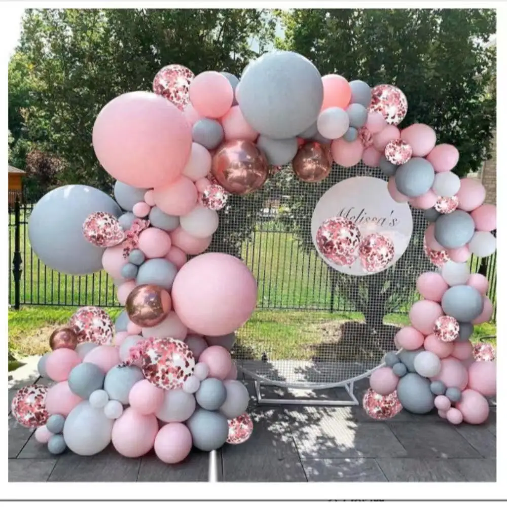 

167Pcs Macarone Pink Macarone Grey Rose Gold Balloon Wreath Baby Shower Girl Birthday Party Wedding Decoration