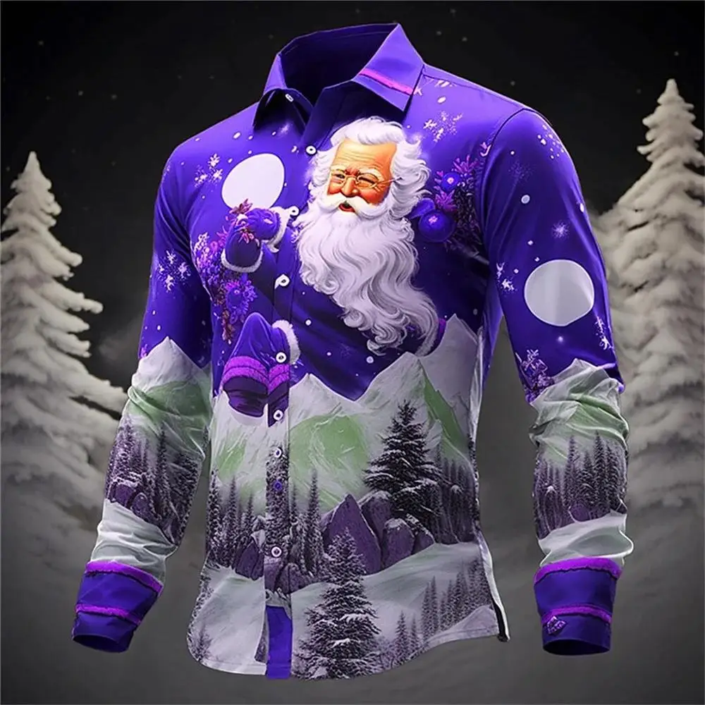 

Santa Claus Festival Shirt 3D Print Hot Sale Christmas Long Sleeve Shirt Party Men's Shirt 3D Print Casual Fashion Men Clothing