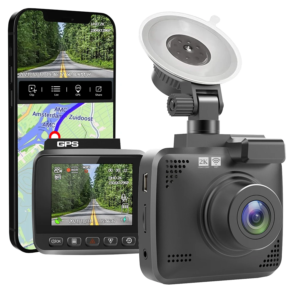 

2K 60fps Car Dash Cam Super Night Vision Quad UHD 2304*1296P 170° Car DVR With GPS Parking Mode G-Sensor Support 128G Card