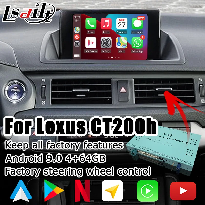 

Android / wireless CP AA interface box for Lexus CT200h CT 2014-2019 etc video interface waze by Lsailt