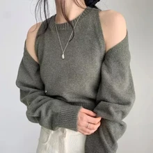 

2021 Two Pieces Set Vest Cardigan T-Shirt Autumn Women Female T Shirt Tee Ladies Tops Solid Cotton Sexy Slim Spring Skinny Tops