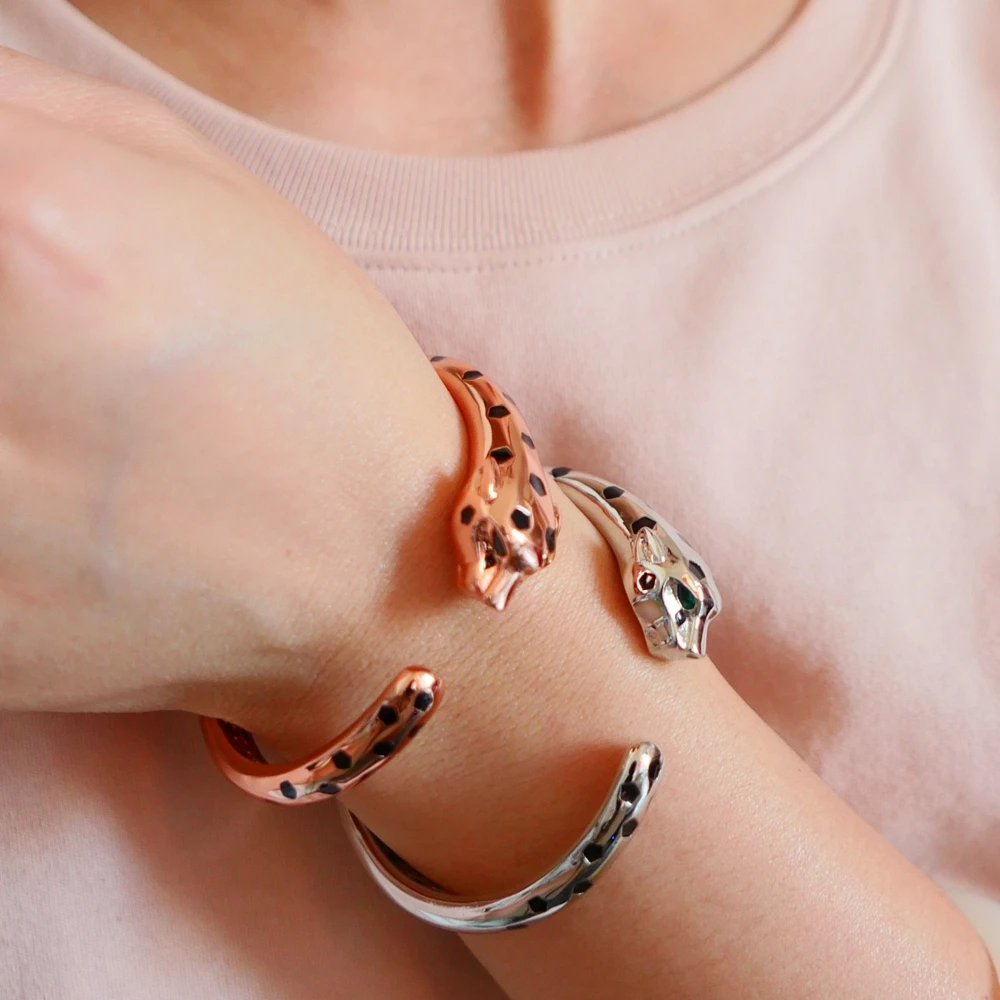 BLack Spots Leopard bracelet Cubic Zirconia Stone Animal Panther cuff bangle for Men or Women designer copper jewelry