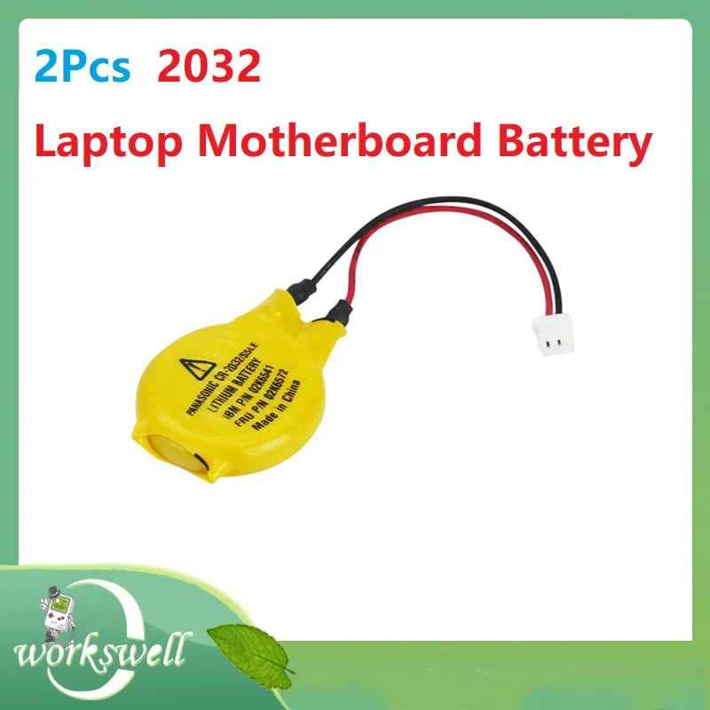 2Pcs 2032 Laptop Motherboard Battery With Wire 2pin Yellow Notebook