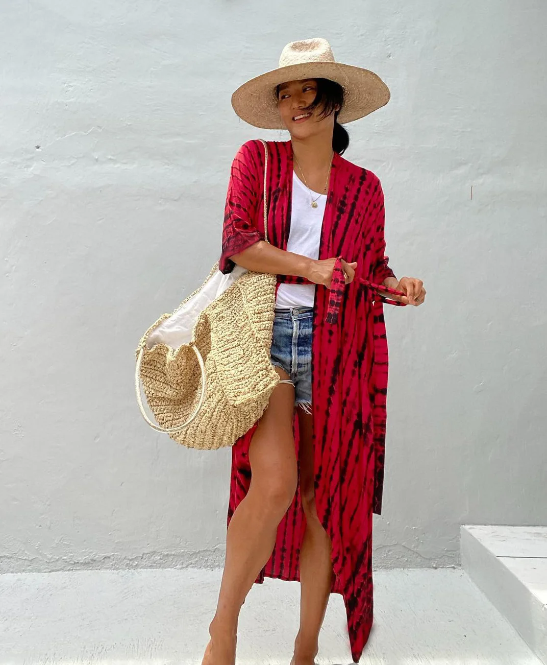 Beach Cover Ups for Swimwear Women Black Tie Dye Kimono Swimsuit Cape Summer Dress 2023 Beachwear Outfits Sales
