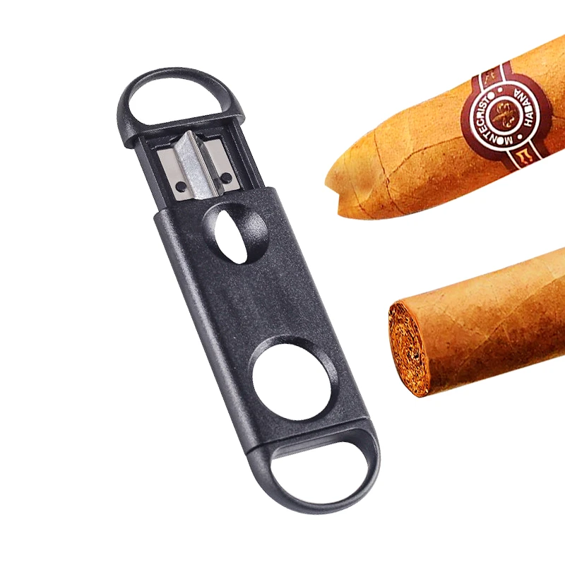 DEJAYA Cigar Cutter ABS Case Stainless Steel V Shape Sharp Blade Cigarro Knife Hole Opener Smoke Cigarrera Accessories Dual Use