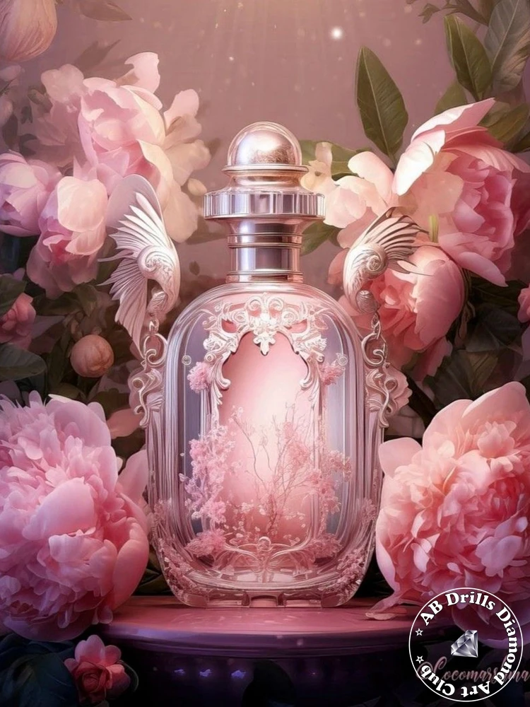 Botella de perfume de flores de lujo 5D DIY AB pintura de diamante taladro completo bordado moda punto de cruz Rhinestone decoración del hogar regalo