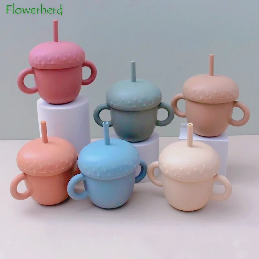 

Children's Food Supplement Silicone Mold Baby Binaural Straw Cup Water Cup Anti-fall Baby Drinking Tableware Straw Cup