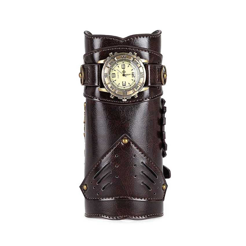Steampunk Retro Medieval Knight Bracer Wrist Band Guard Watch Leather Wrister Armor Prop Vintage Cosplay Anime Accessory for Men