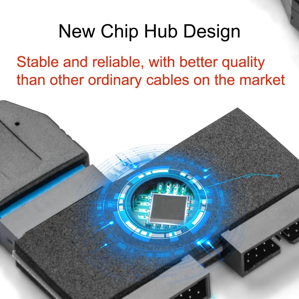 JoniSerl 업그레이드된 마더보드 USB 3.0 헤더 분배기 19핀 20핀 헤더 1-2 허브 연장 케이블(칩 포함), 안정적이고 신뢰할 수 있음