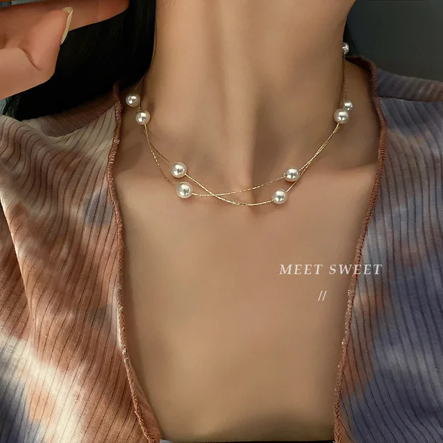 Collier de perles coréen Double couche, personnalisé, à la mode, clavicule pour femmes, collier de perles, Banquet de vacances, bijoux cadeau pour filles 1