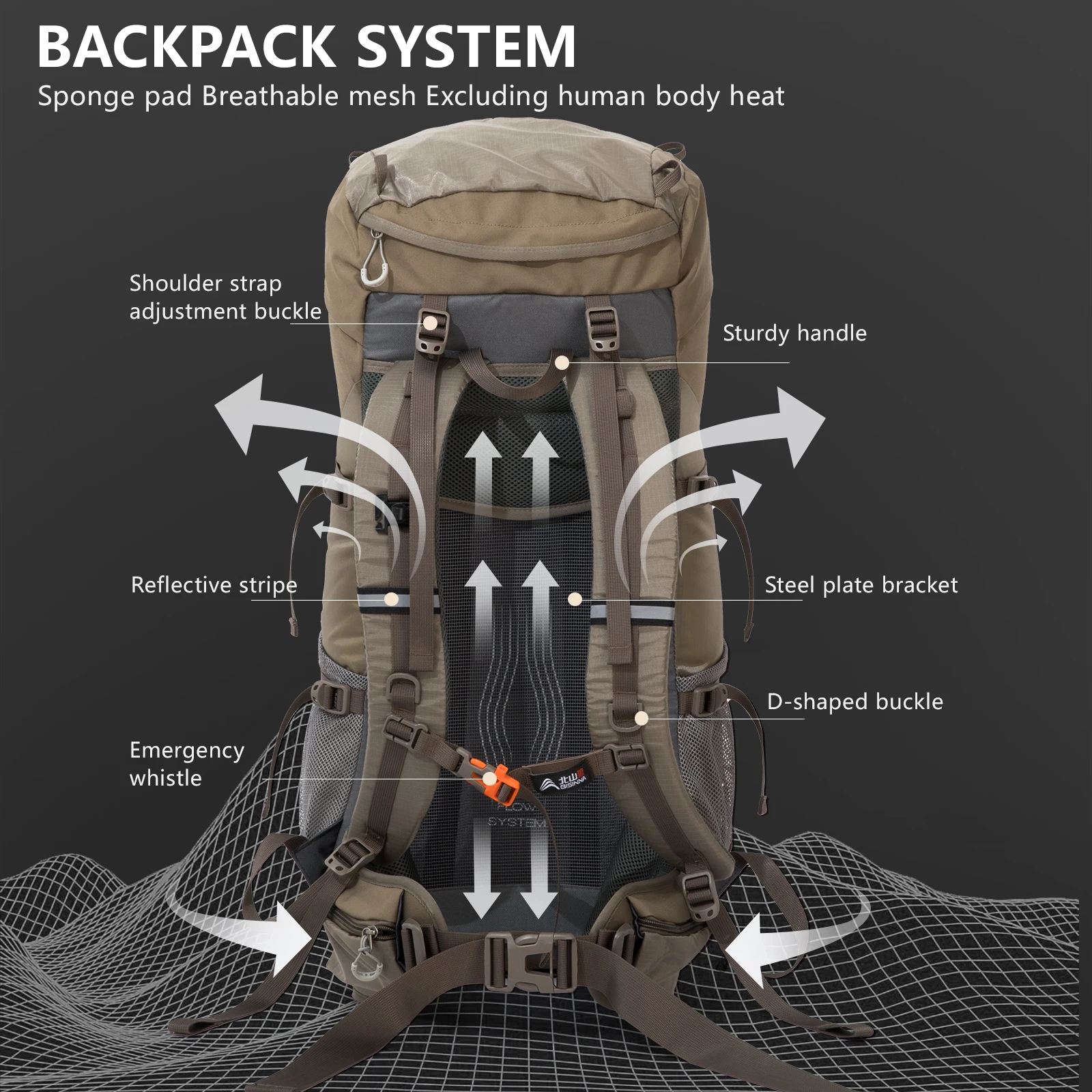BISINNA 70L Camping Backpack Large Capacity Sport Bag With Rain Cover for Outdoor Travel Climbing Mountaineering Hiking Trekking 2