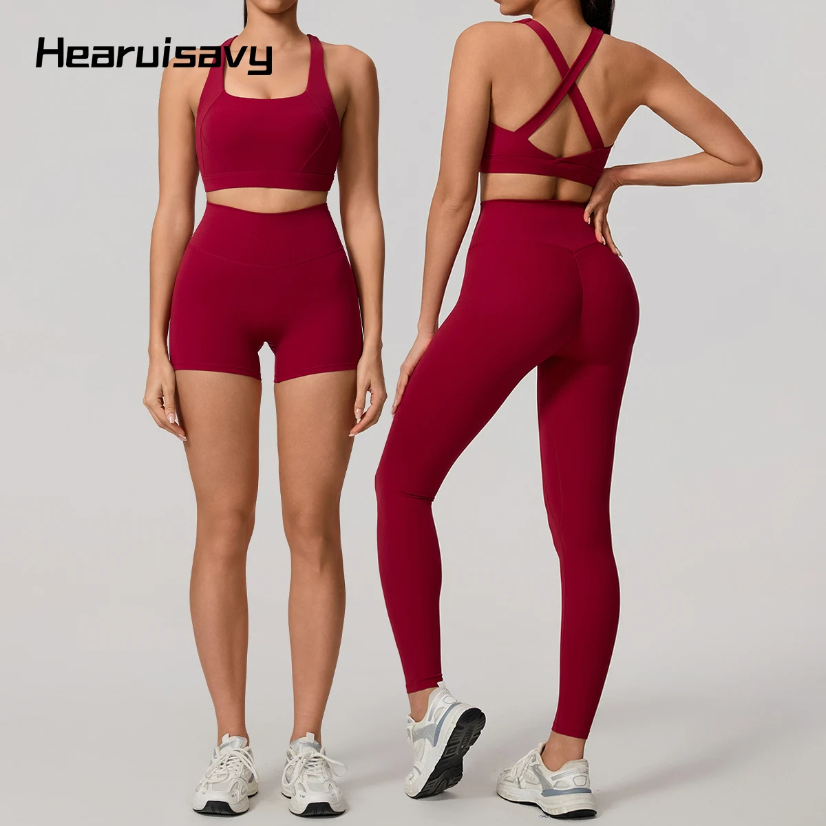 Hearuisavy Sports Bra Set Women Gym Sportswear High Waisted Butt Lifting Leggings High Strength Shockproof Running Fitness Tops