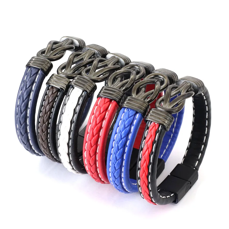 Leather Punk Rock Bangle for Men with Magnet Buckle