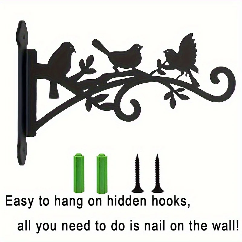 Elegant Black Metal Plant Hangers with Bird & Leaf Design – Durable & Easy to Install