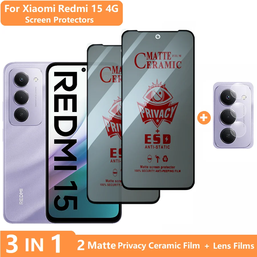 Enhanced Privacy Screen and Lens Protector Film - 3-in-1 Tempered Glass Set with Soft Ceramic Matte Finish