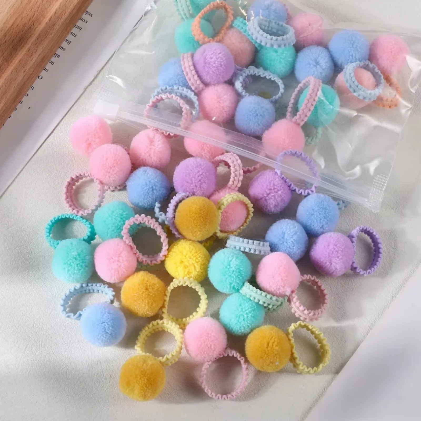20Pcs Colorful Pom - Pom Hair Ties, Adorable Hair Bands for Little Girls, Cute Hair Accessories