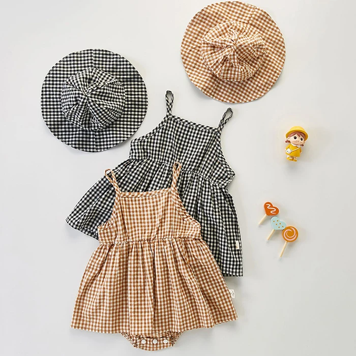 carters baby bodysuits	 Newborn Baby Girls Jumpsuit+Hat Sleeveless Cotton Plaid Toddler Baby Girl Dress Romper Baby Girls Clothes For Summer bright baby bodysuits	