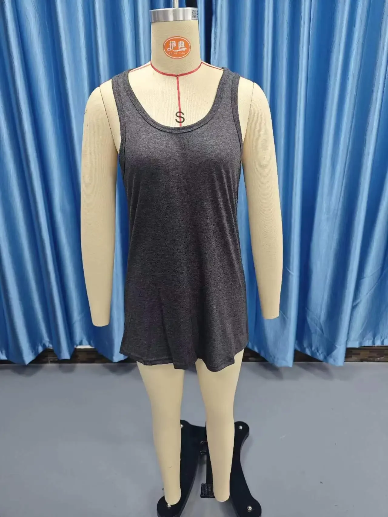 Summer environment women's solid color U-neck sleeveless herringbone suspender vest dress casual versatile short skirt 4