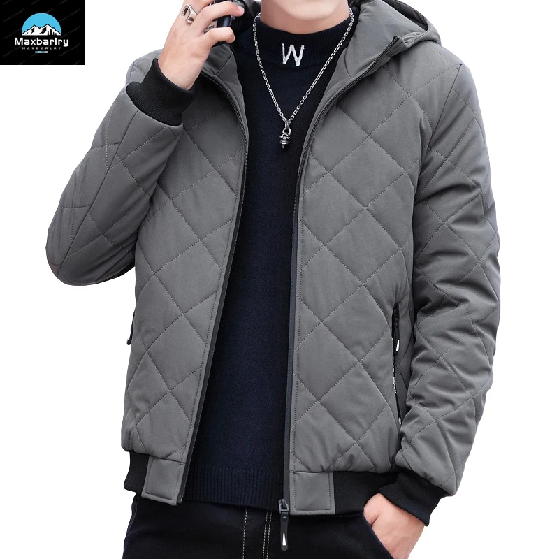 

Men's Cotton-padded Jacket Luxury Brand Solid Color Rhombus Hooded Warm Coat Thickened Padded Men's Clothing Winter 2023