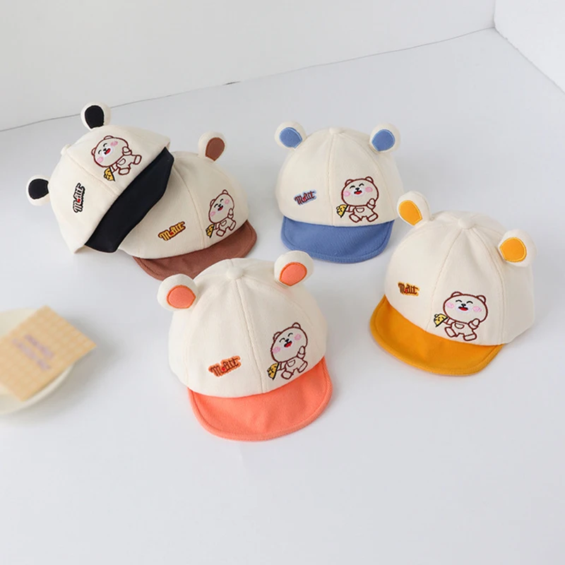 

Baby Baseball Hat Spring Autumn Cute Cartoon Embroidery Bear Ear Sunhat Boys Girls Cotton Kids Sun Protection Duck Tongue Hats