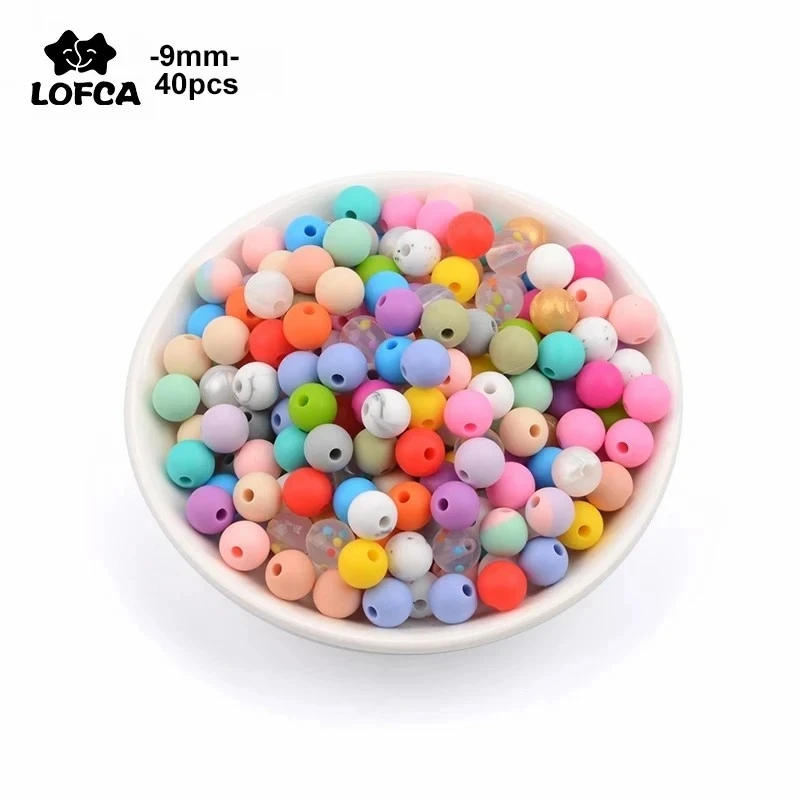 LOFCA 9mm 40pcs/lot Round Loose Silicone Beads For Silicone Necklace DIY Silicone Teething Necklace Silicone Beads BPA Free