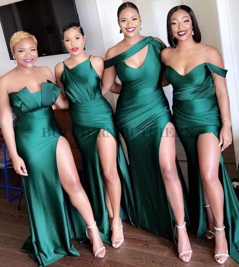 Green Satin Bridesmaid Dresses for Women Elegant Wedding Party Dress Mermaid Side Split Bridesmaids Woman Formal Gowns