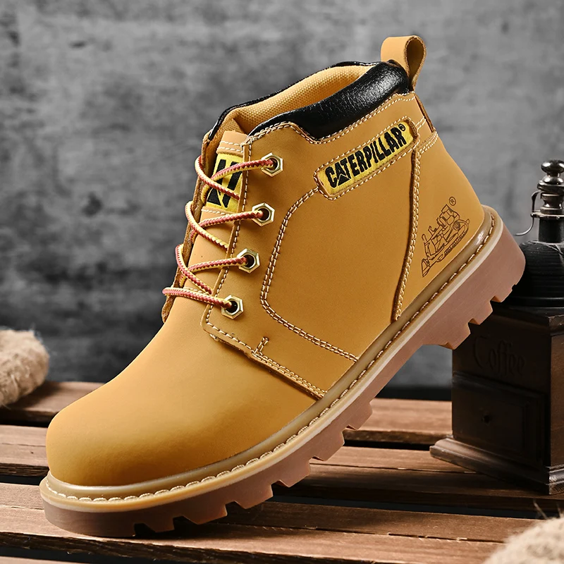 

Professional Cowboy Boots Mens Yellow Leather Working Boots For Men Anti Slip Motorcycle Boots Man Rubber Outdoor Shoe