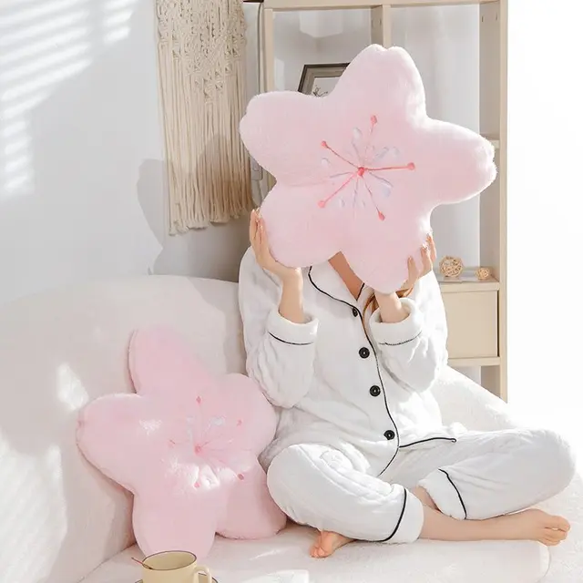 45cm New Pink Sakura Plush Pillow Kawaii Flowers Plush Pillow Mat Lifelike Soft Cherry Blossom Cushion Plushie Props 2