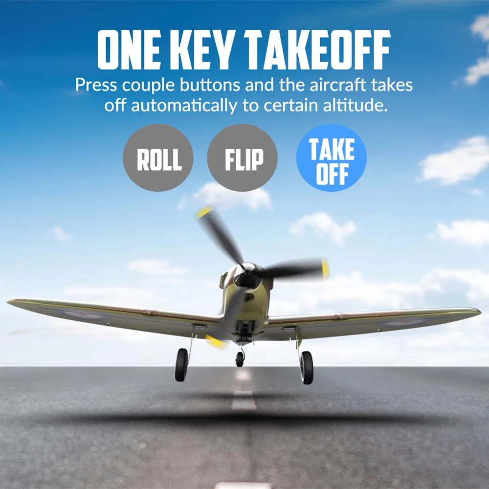 Spitfire RC Plane 2.4G 4CH  EPP 400mm Fixed Wingspan Remote Control Fighter One-key Aerobatic RTF 761-12 RC Aircraft 3