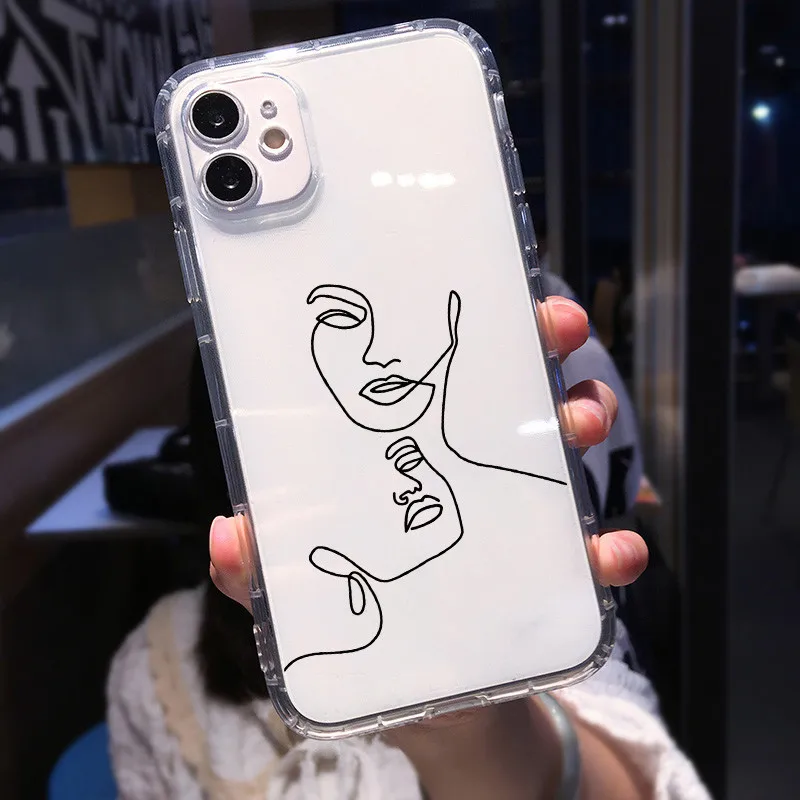 Abstract Geometric Line Art Shockproof Clear Phone Case Cover