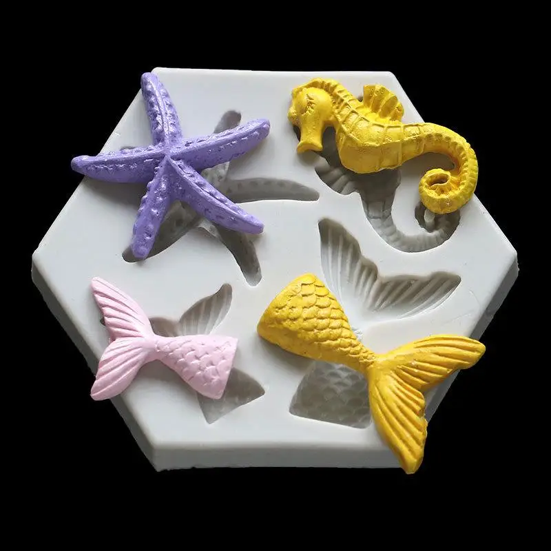 

Mermaid Starfish Seahorse Shaped Silicone Fondant Cake Decorating Mold Epoxy Resin Glue Molds Baking Tools Kitchen Accessories