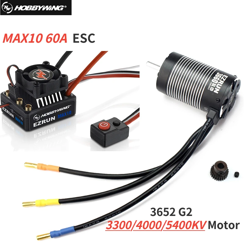 

1 SET Original Hobbywing EZRUN MAX10 60A Waterproof Brushless ESC +3652 G2 KV5400/4000/3300 Motor for 1/10 RC Buggy Truck Car