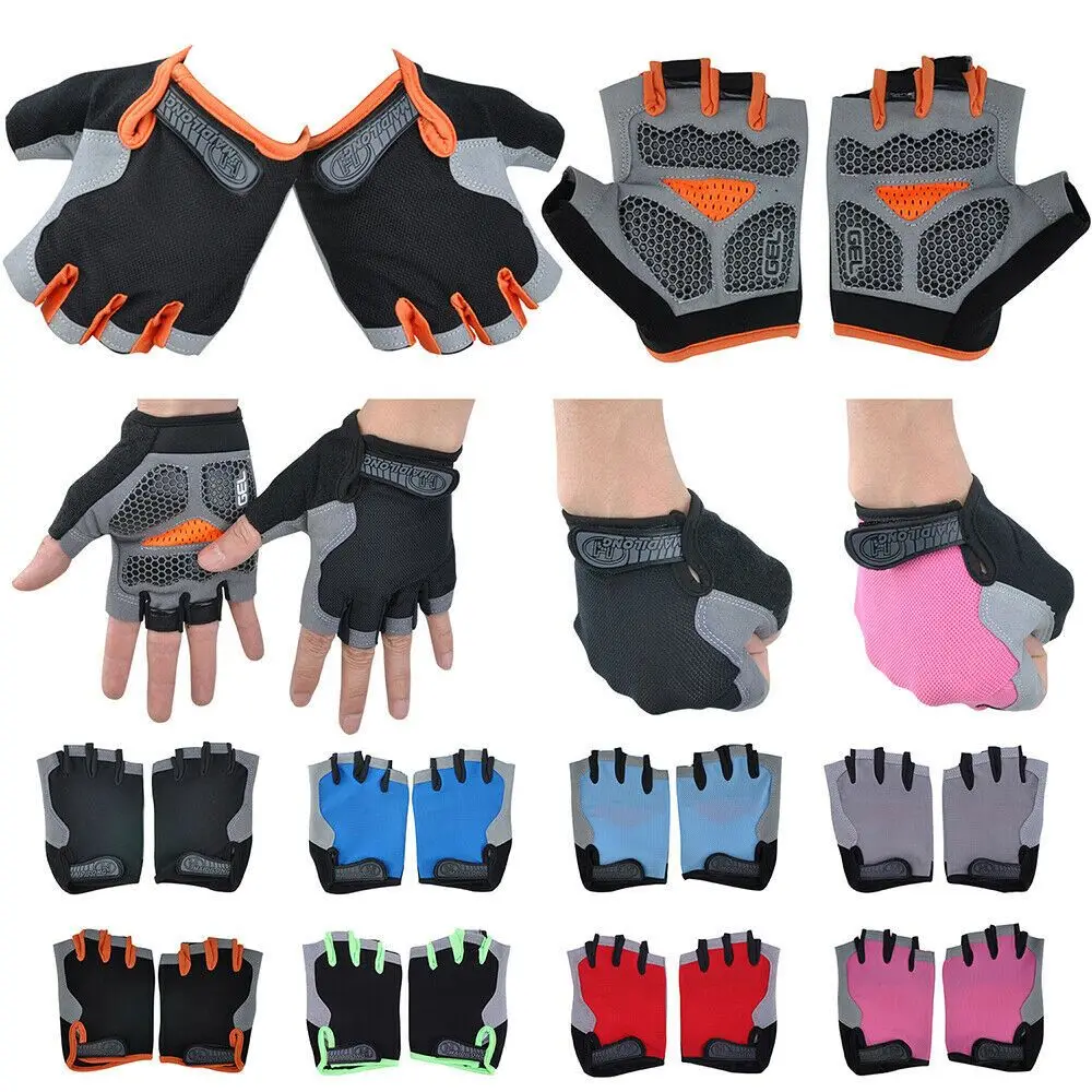 Mens Womens Bike Bicycle Cycling Half Finger Gloves GEL Silicone Pad Fingerless 