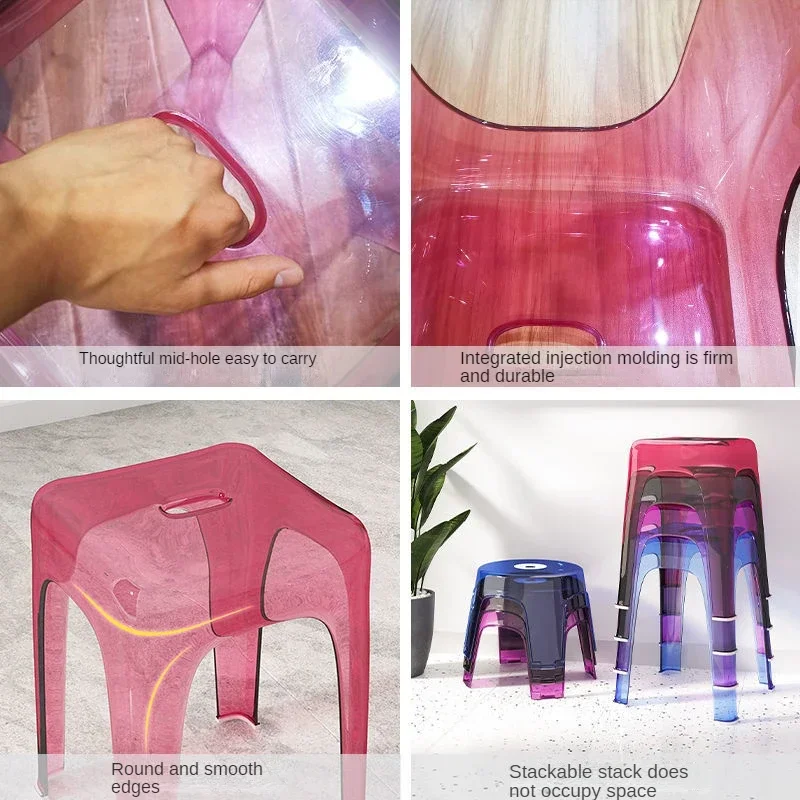 Thickened Nordic Plastic Acrylic Chair Transparent Colorful Small Stool Home Dining Chairs High Round Stool INS Fashion