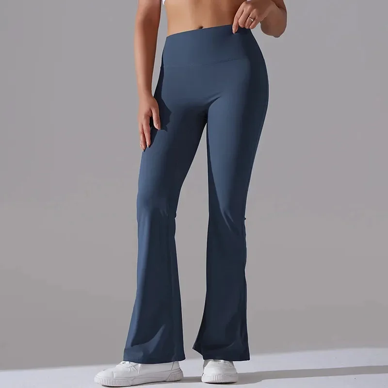 

Solid Color Flared Pants Yoga Pants for Women with Slim Fit High Waist Elastic Training Wide Leg Fitness Pants