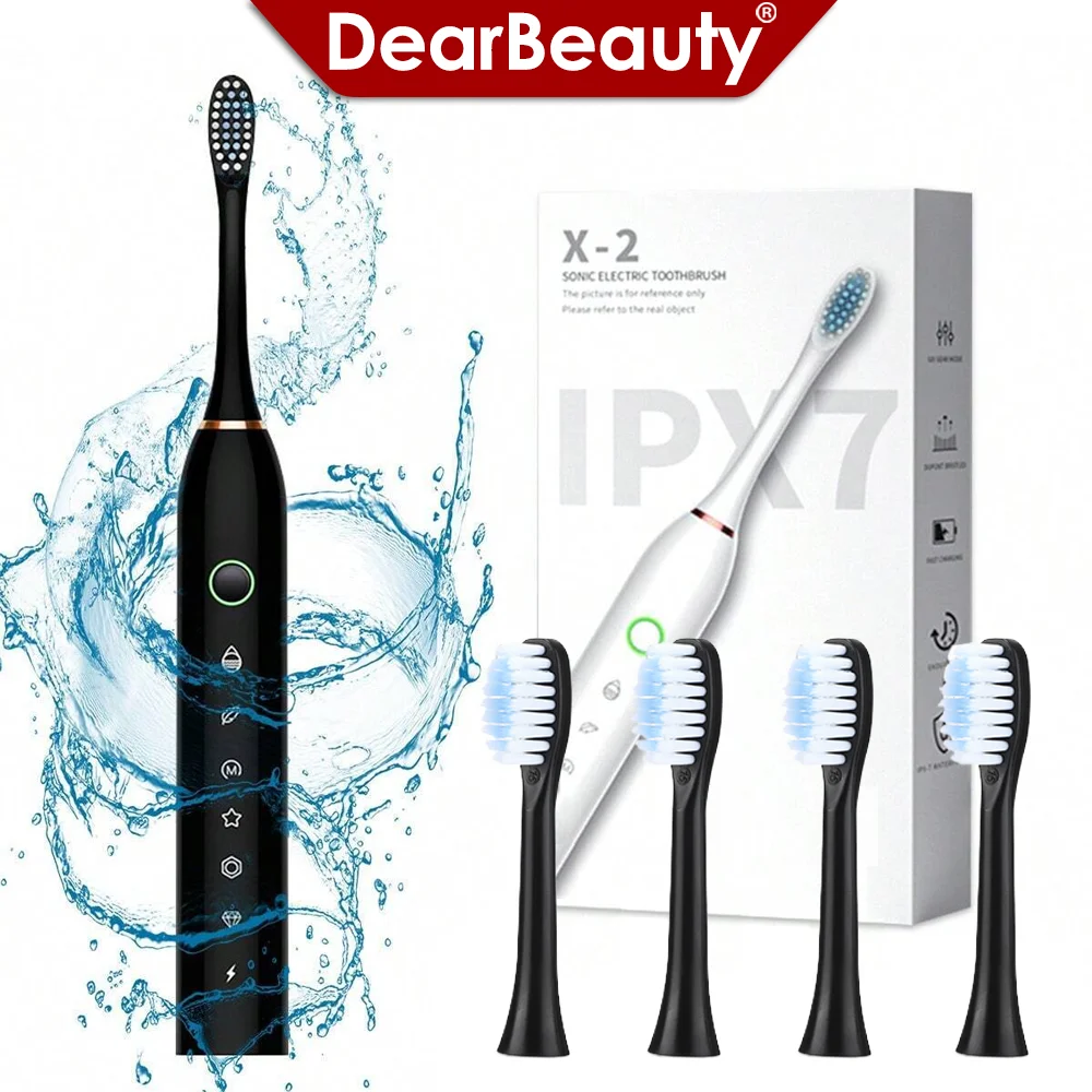 Electric Sonic Toothbrush Rechargeable 6 Mode Electronic Tooth Brushes with Replacement Heads Waterproof Tooth Cleaner for Adult 1