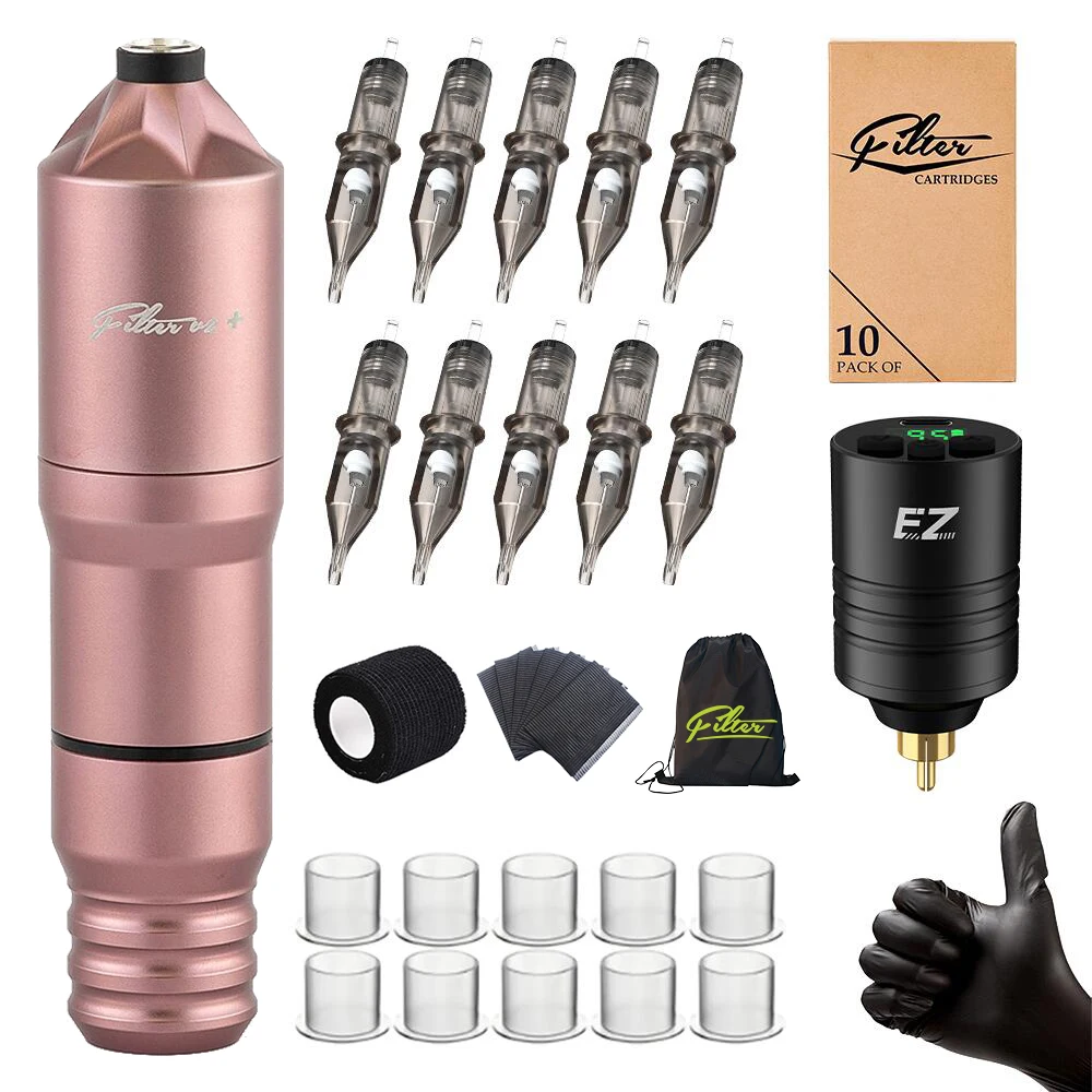 Tattoo Kits Filter Rotary Tattoo Machine Pen Wireless Power Supply 10pcs Filter Cartridge Needles Set Supply tattoo supplies,tattoo kit,tattoo needles