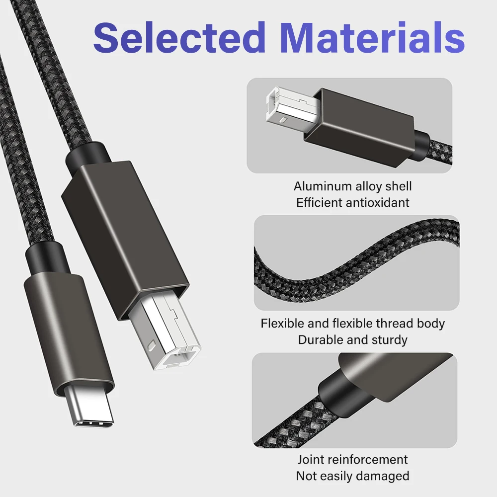 Versatile USB A/C to USB B 2.0 Cable for Printers and Scanners - Available in 1M, 2M, 3M Lengths