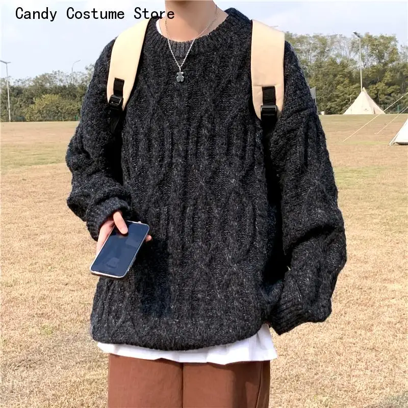 Thicker Streetwear Warm Teens  Sweaters Pullovers Men Male Knitting Baggy O-neck Design Couple Clothes Popular Ulzzang Ins